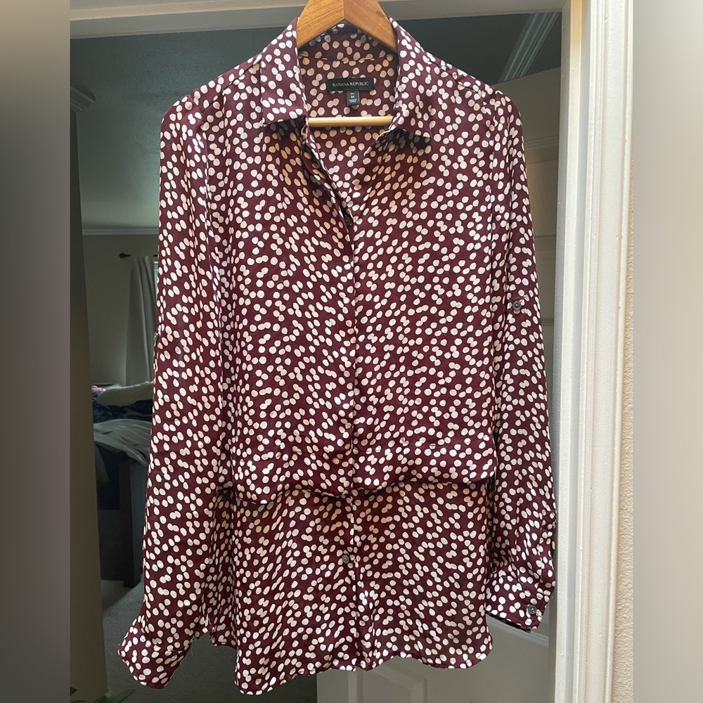 Button up, two tiered blouse, size medium tall.